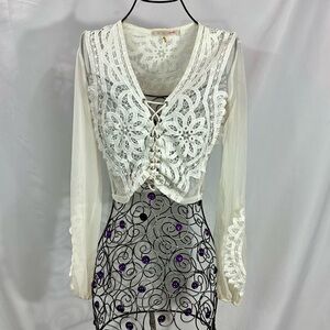 Hottie white sheer v neck long sleeve blouse size S